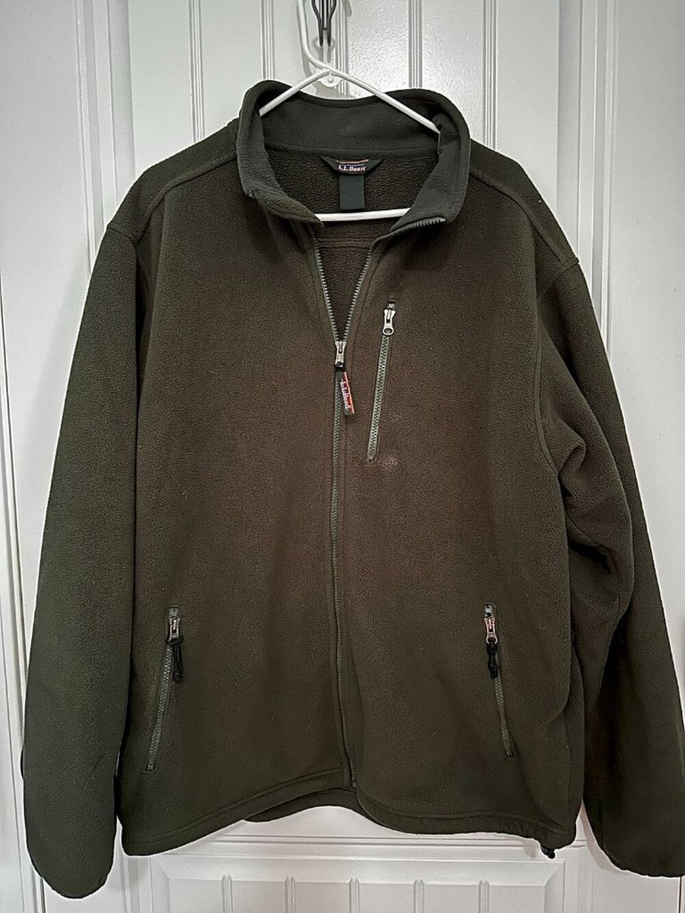L.L. Bean Men's Full Zip Up Fleece Jacket, Brown Green (Dark Olive), Size XL